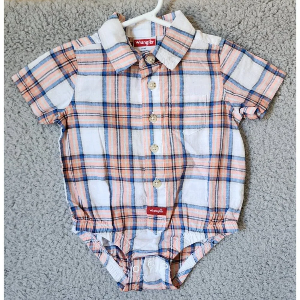 NEW Wrangler Plaid Pearl Snap Western One‎ Piece Baby Toddler Size 6 Months